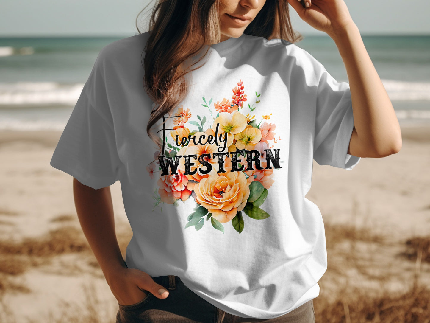 Fiercely Western Floral Graphic White T-shirt