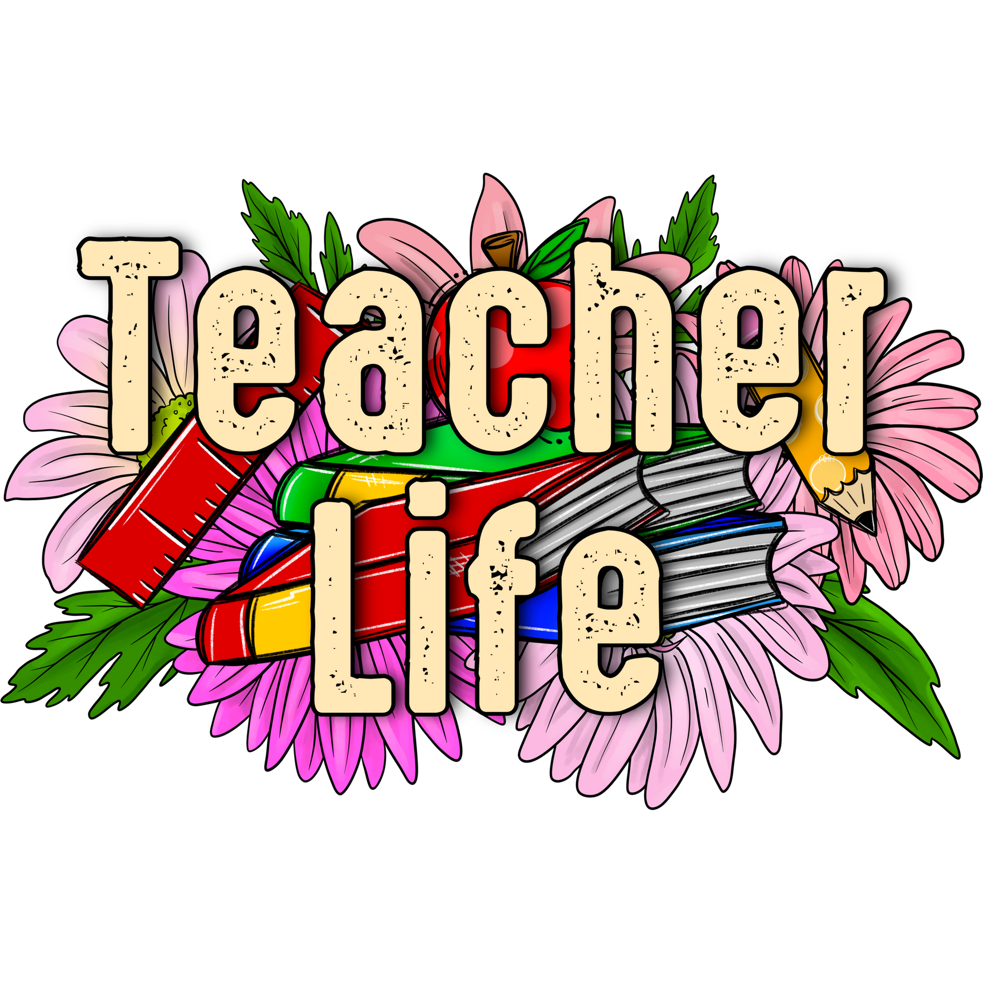 Teacher Life Floral Colorful Books Graphic Wall Art