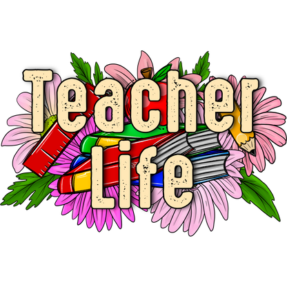 Teacher Life Floral Colorful Books Graphic Wall Art
