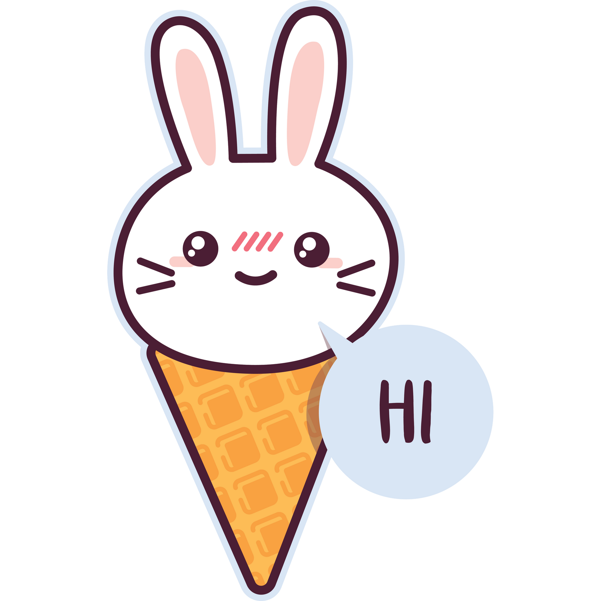 Cute Bunny Ice Cream Cone Illustration Sticker