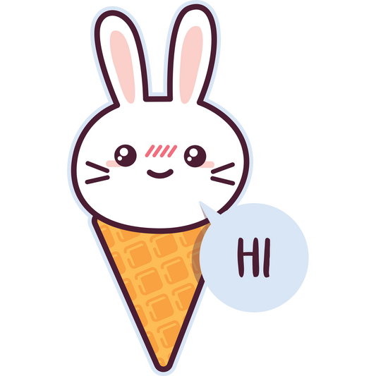 Cute Bunny Ice Cream Cone Illustration Sticker