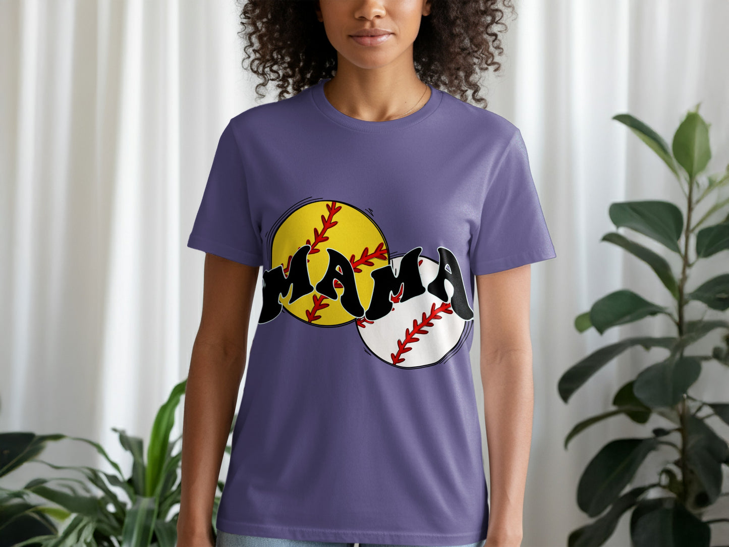Mama Shirt with Softball and Baseball Graphic Design