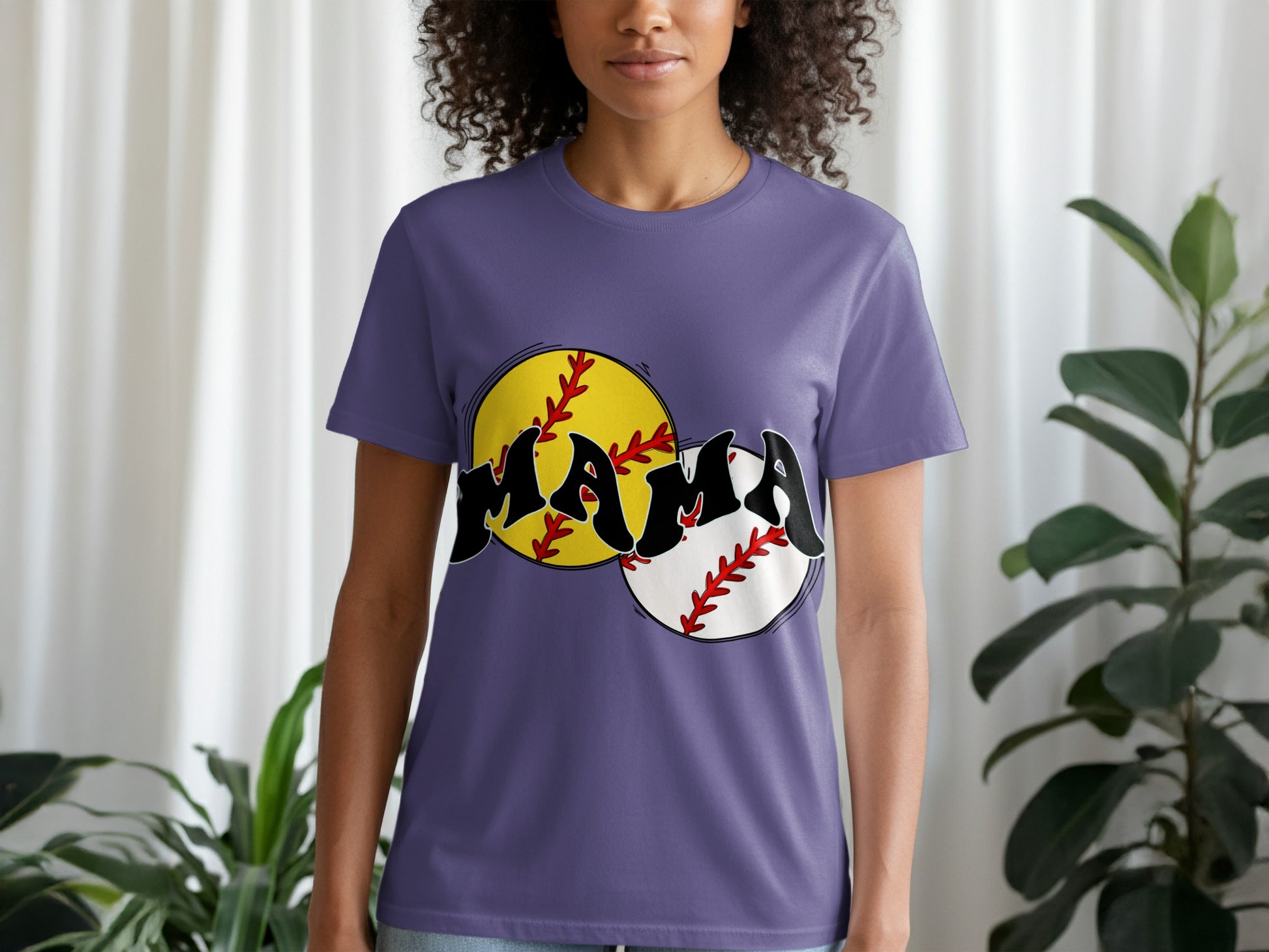 Mama Shirt with Softball and Baseball Graphic Design