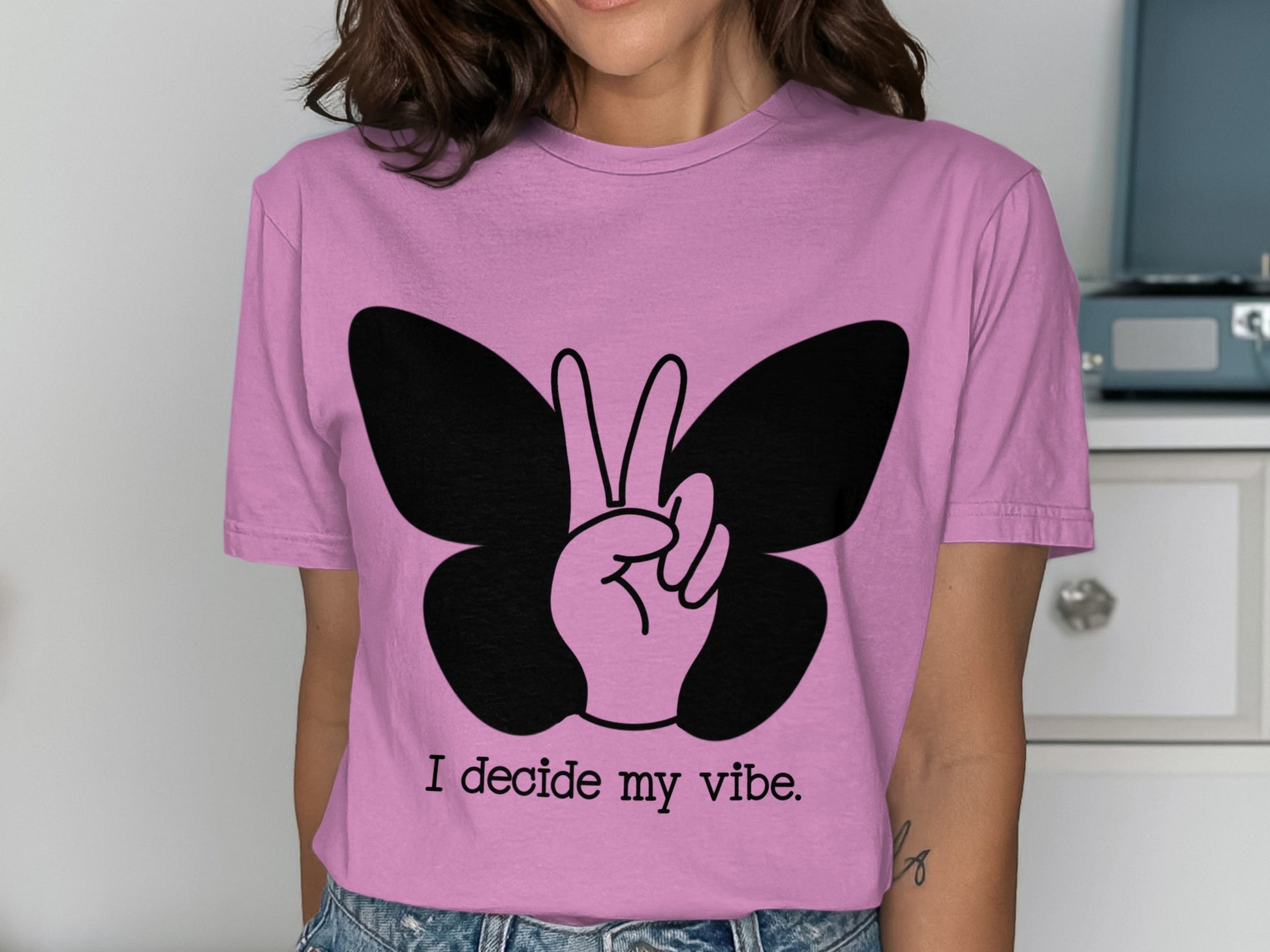 I Decide My Vibe Graphic Tee With Peace Sign Image