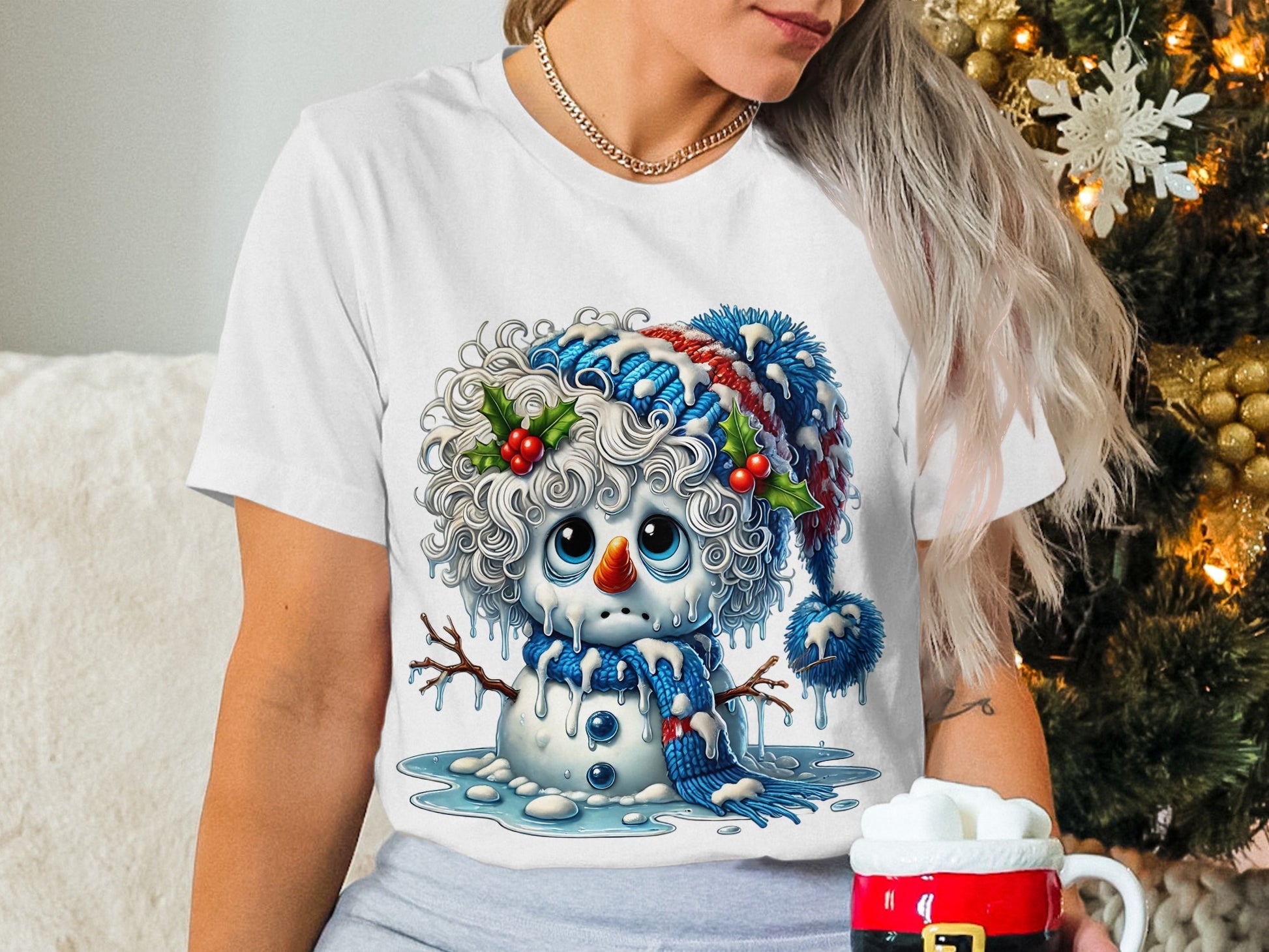 Christmas Snowman Character in Festive Design T-shirt