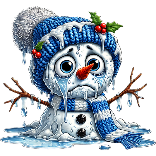 Adorable Melting Snowman with Festive Hat and Scarf