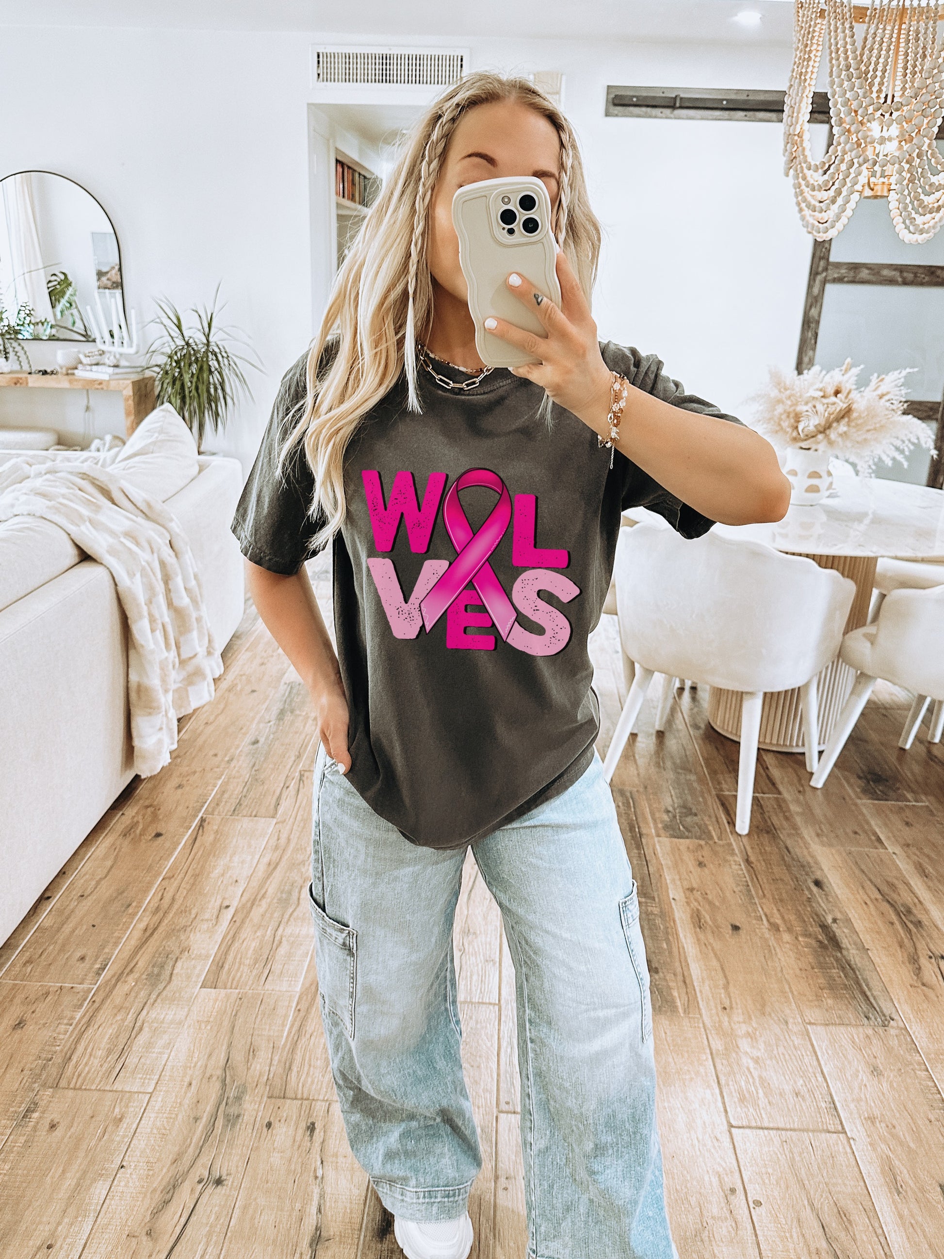 Support Wolves Graphic Tee for Breast Cancer Awareness