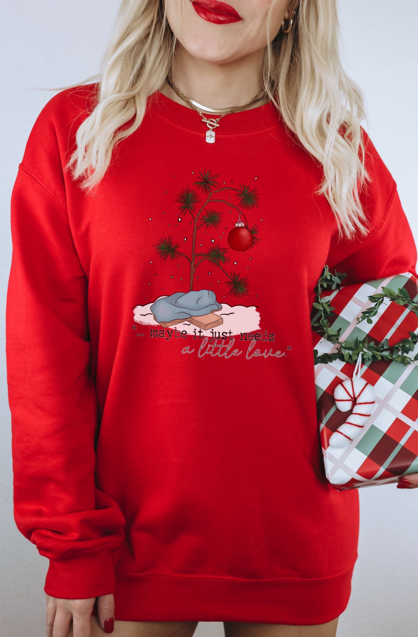 Red Christmas Sweatshirt with Heartwarming Quote