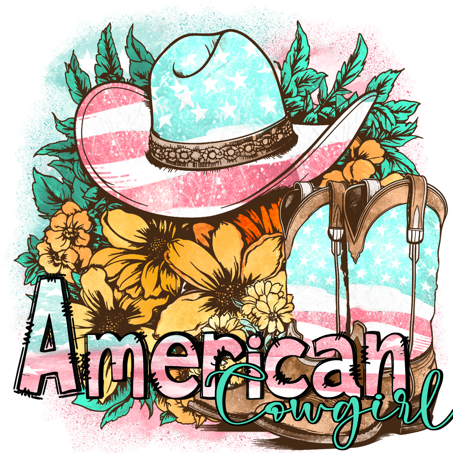 American Cowgirl Floral Hat and Boots Art Print