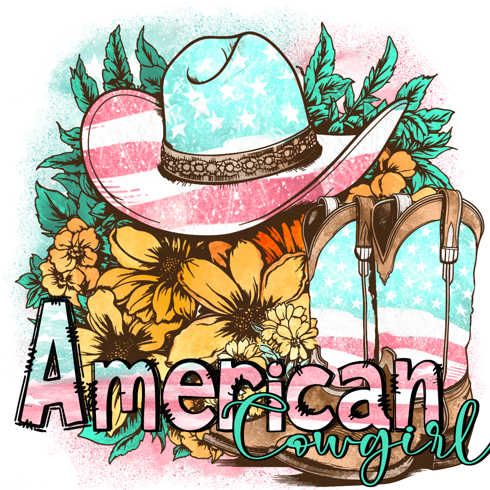 American Cowgirl Floral Hat and Boots Art Print