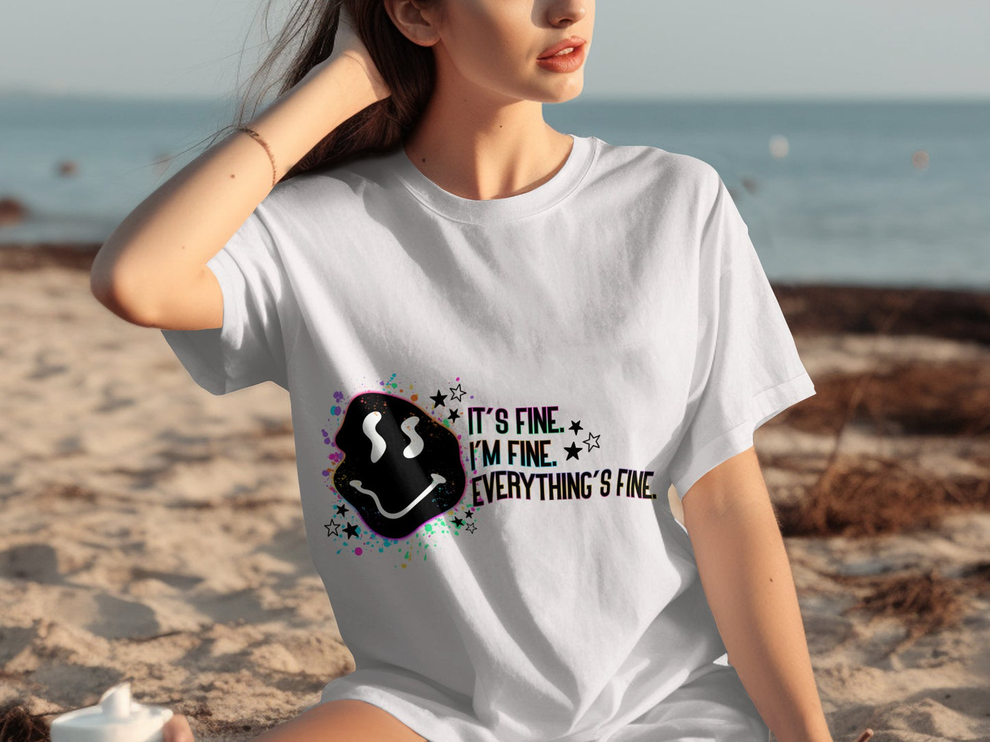 It's Fine Everything's Fine Smile Face Print T-Shirt
