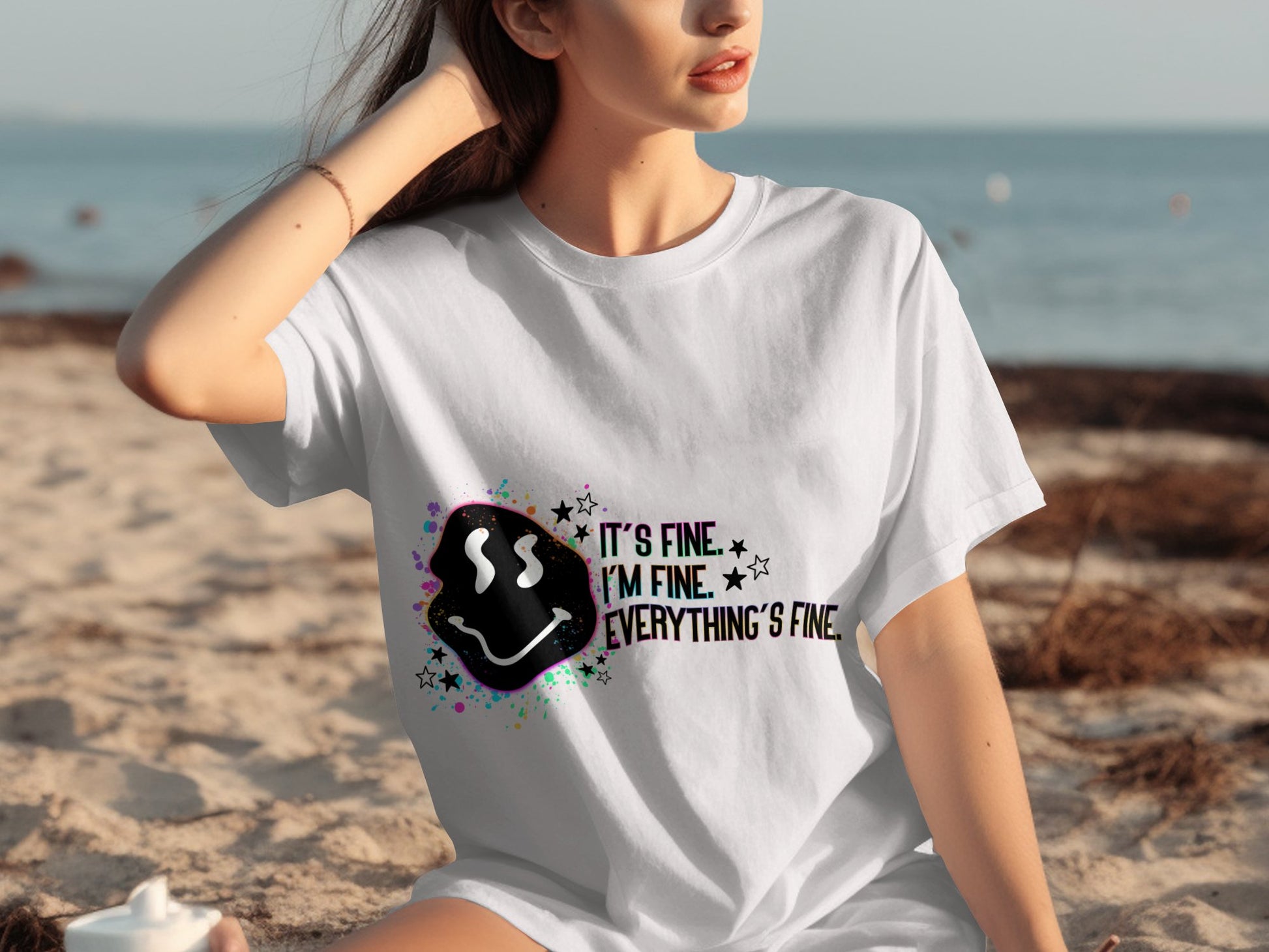 It's Fine Everything's Fine Smile Face Print T-Shirt