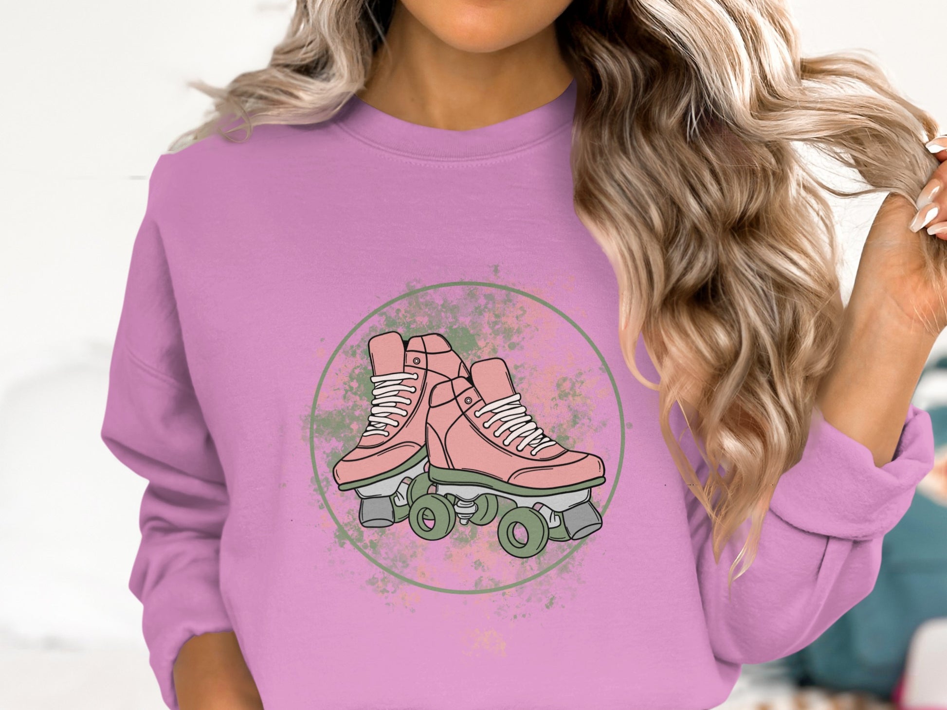 Retro Pink Roller Skates Graphic Sweatshirt