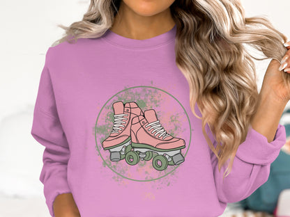 Retro Pink Roller Skates Graphic Sweatshirt