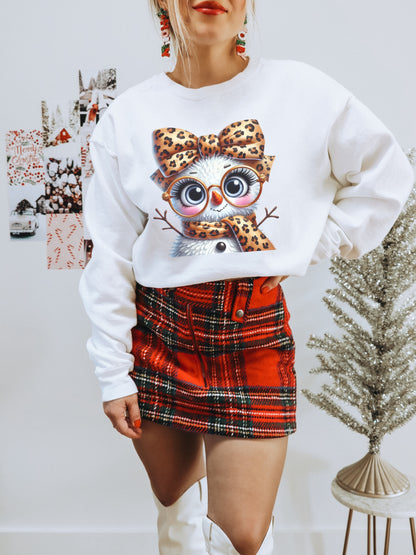 Festive Owl Printed Long Sleeve Sweatshirt for Winter