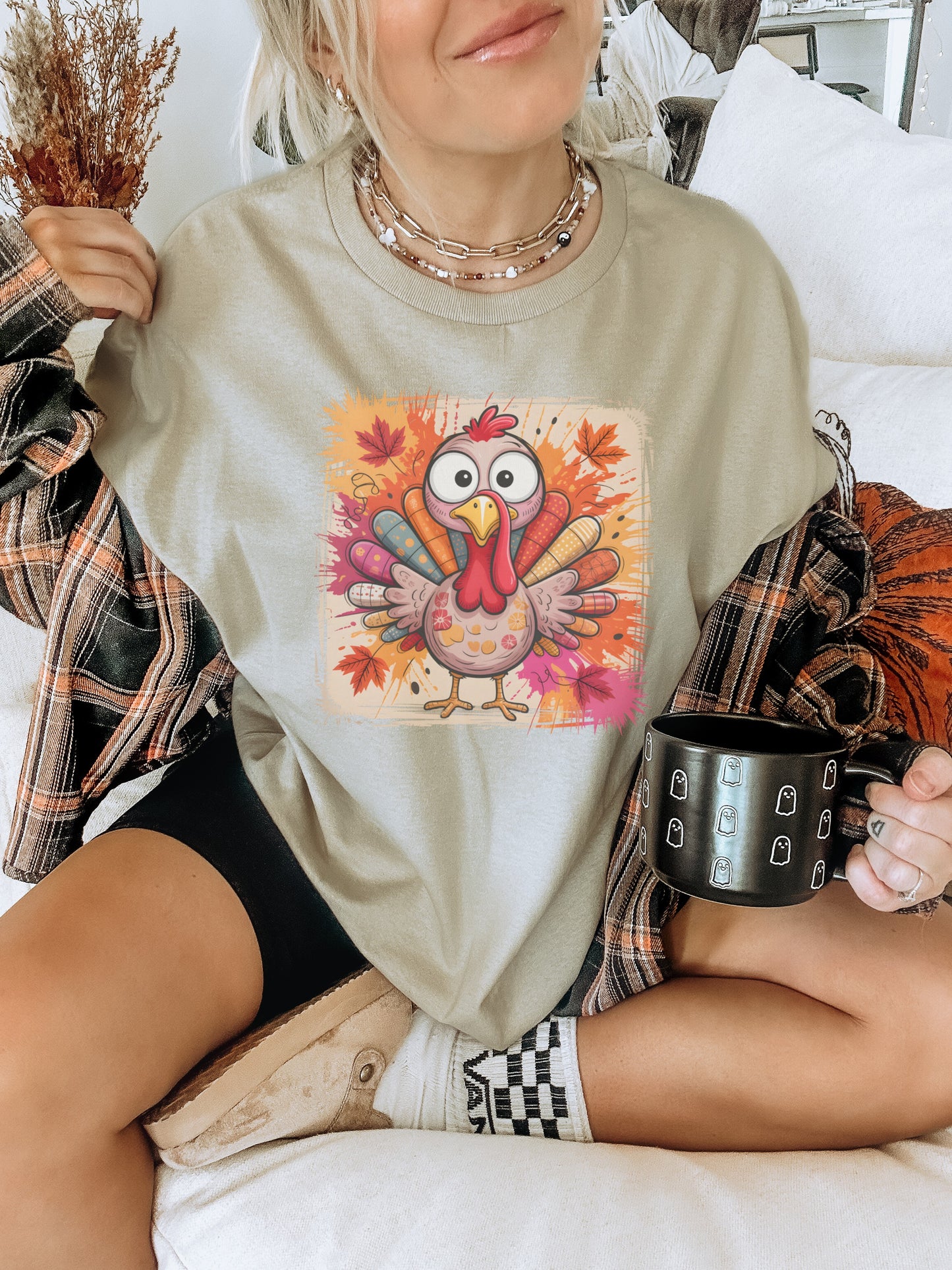 Cute Autumn Turkey Graphic Tee for Fall Season