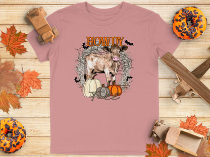 Howdy Fall Cow and Pumpkin Themed T-Shirt