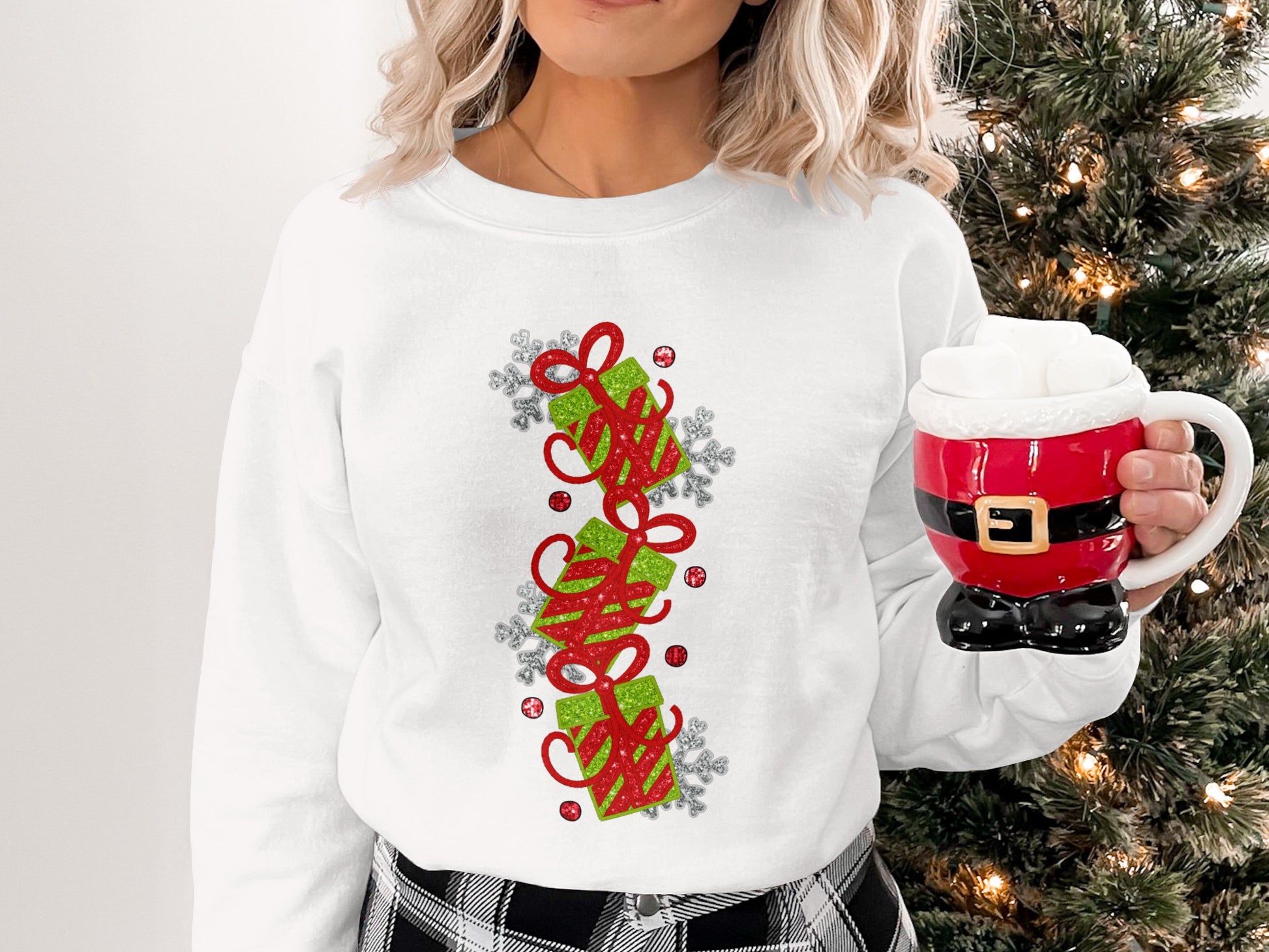 Christmas Themed Long Sleeve White Sweatshirt