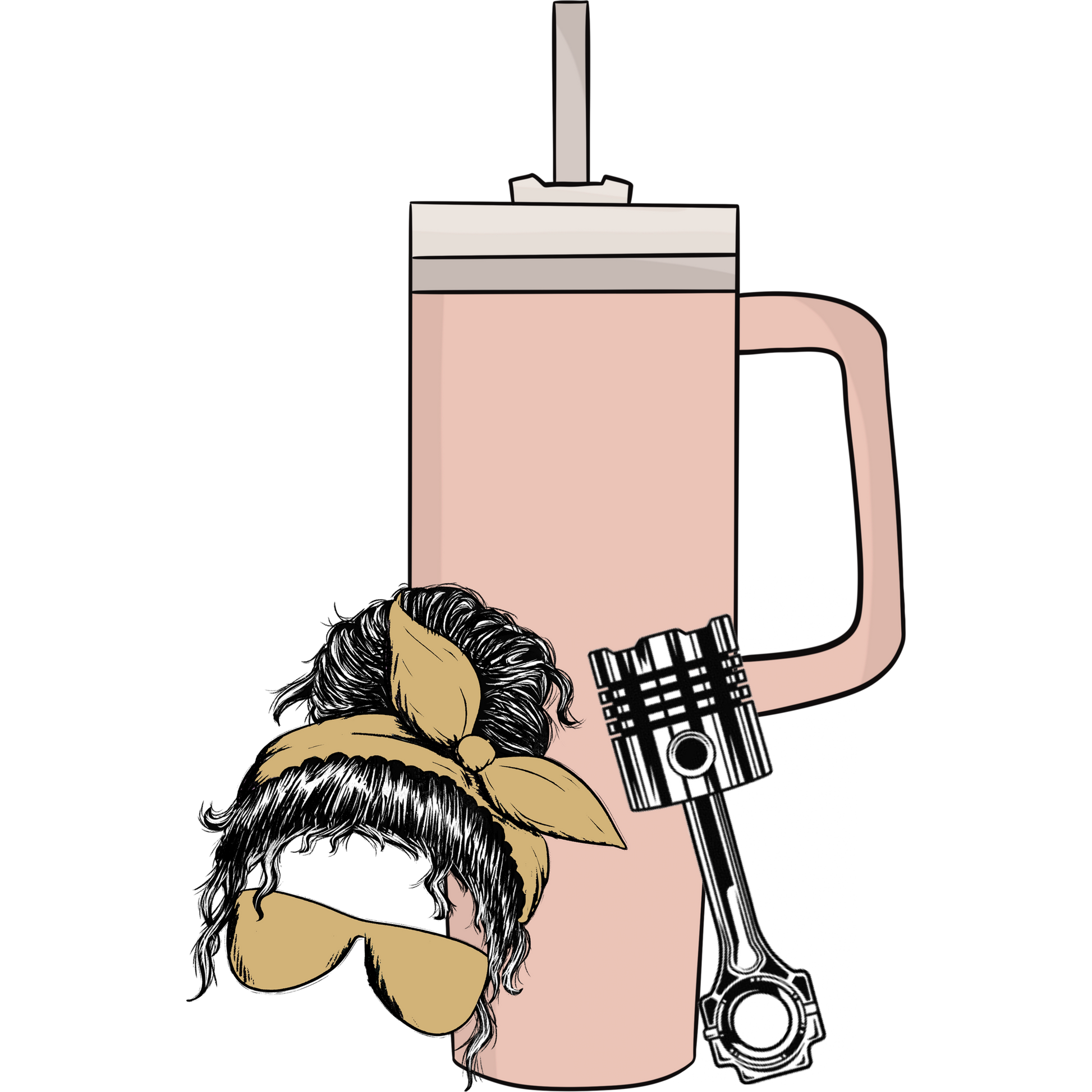 Vintage Style Pink Tumbler with Fun Automotive Design