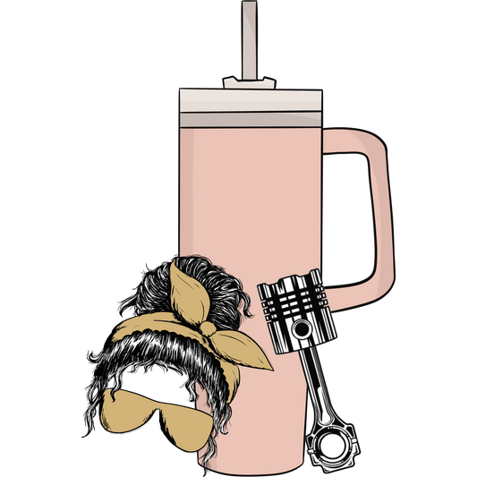 Vintage Style Pink Tumbler with Fun Automotive Design