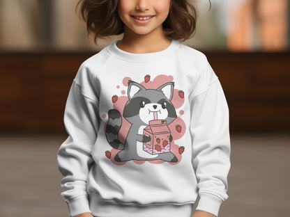 Adorable Raccoon and Strawberry Milk Kids Sweatshirt