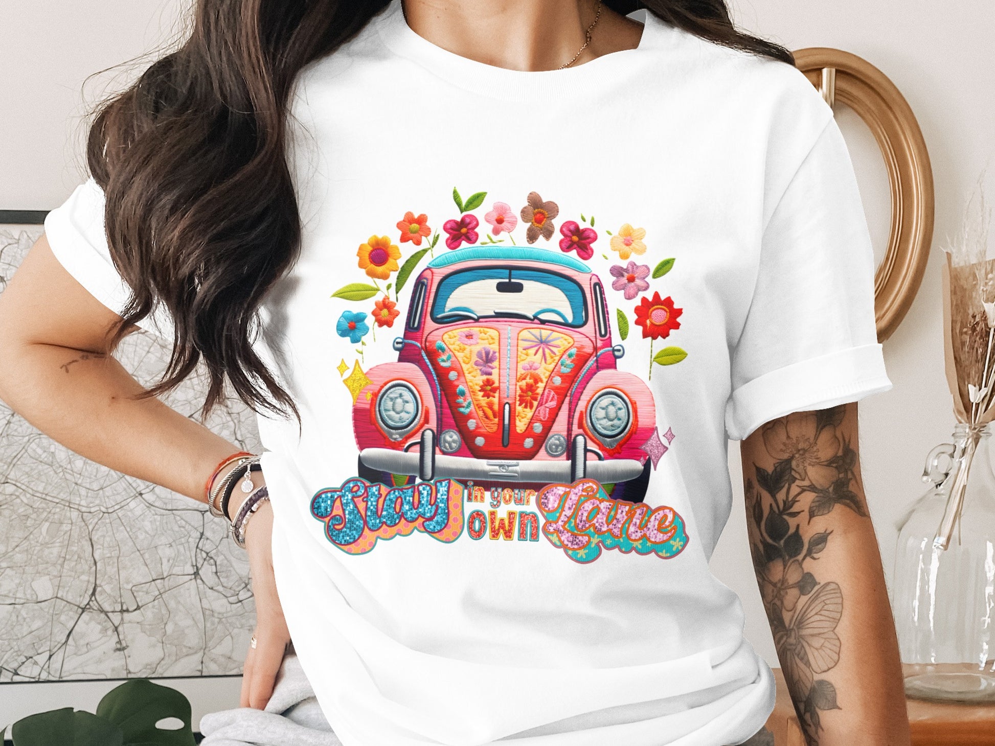 Stay in Your Own Lane Floral Car Graphic T-Shirt