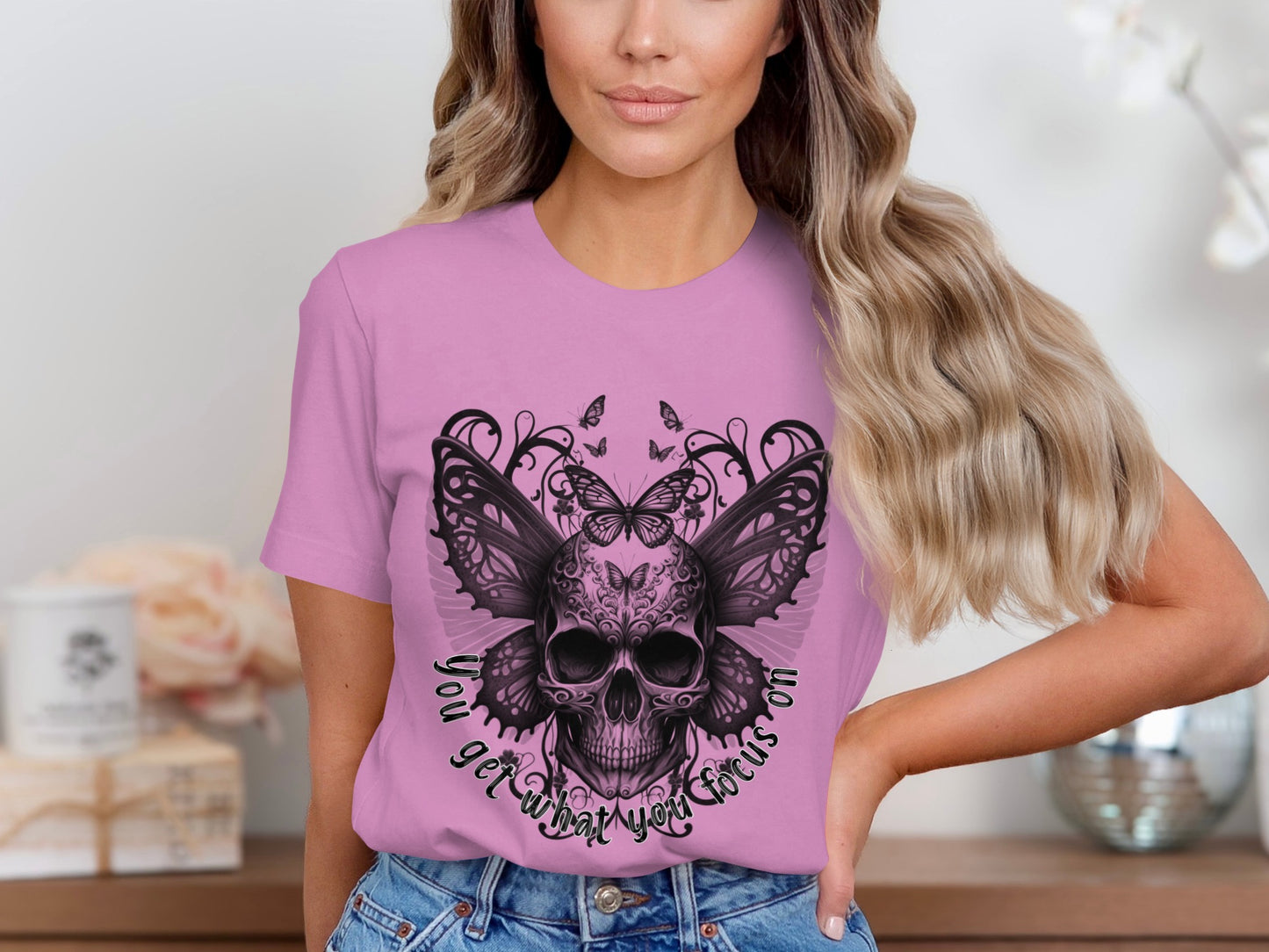 Butterfly Skull Graphic Tee You Get What You Focus On