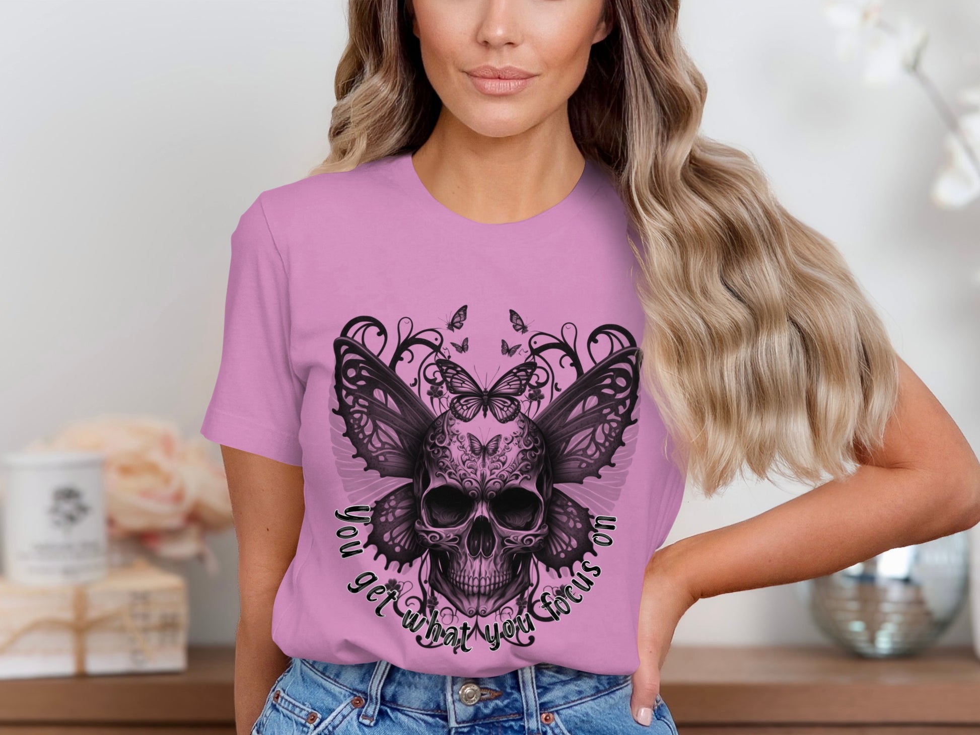 Butterfly Skull Graphic Tee You Get What You Focus On