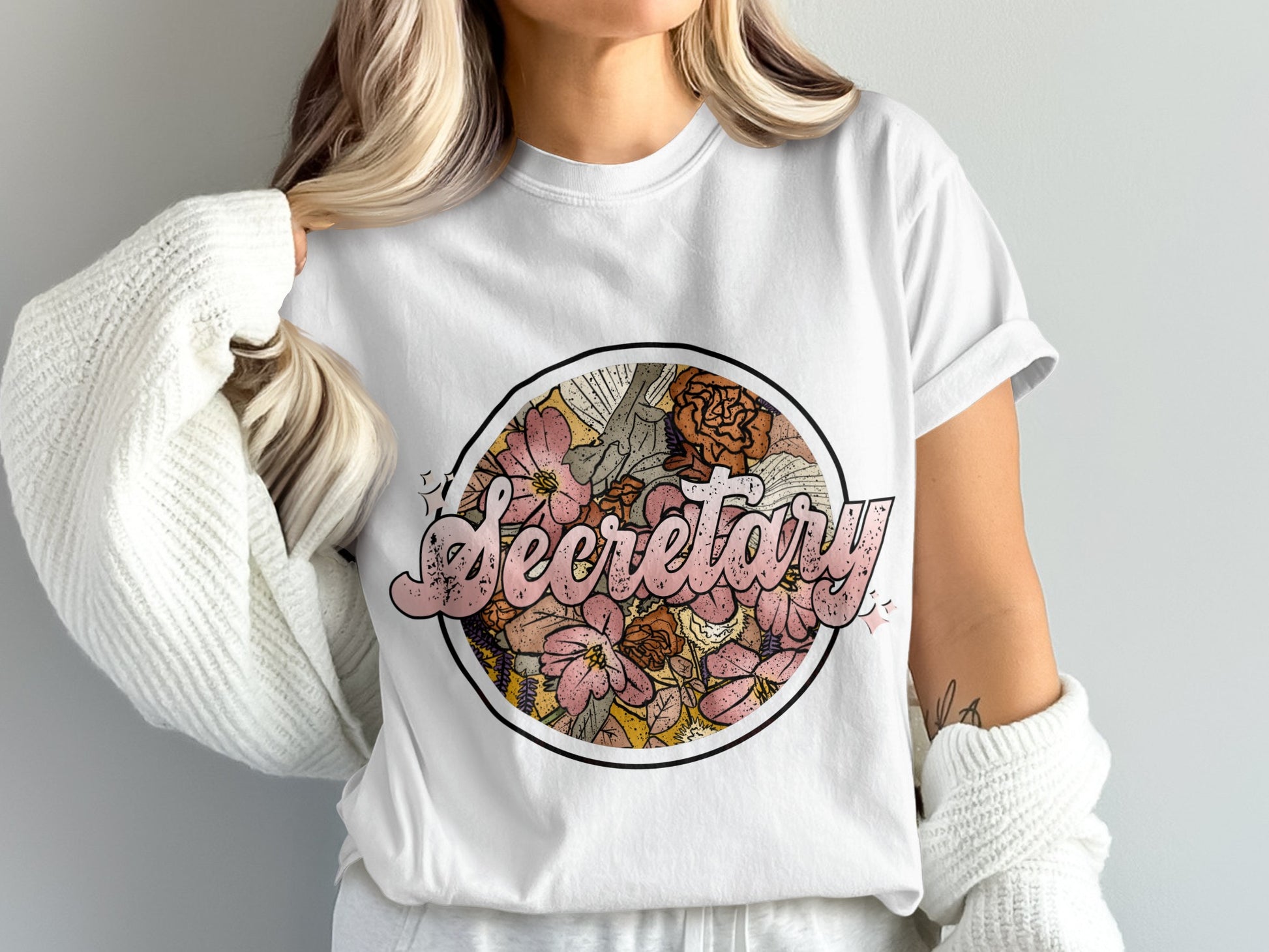 Floral Secretary Graphic Print Casual T-Shirt