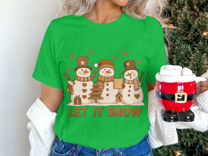 Festive Let It Snow Snowmen Christmas Graphic Tee