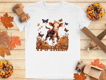 Cute Calf with Pumpkins and Butterflies Fall T-Shirt