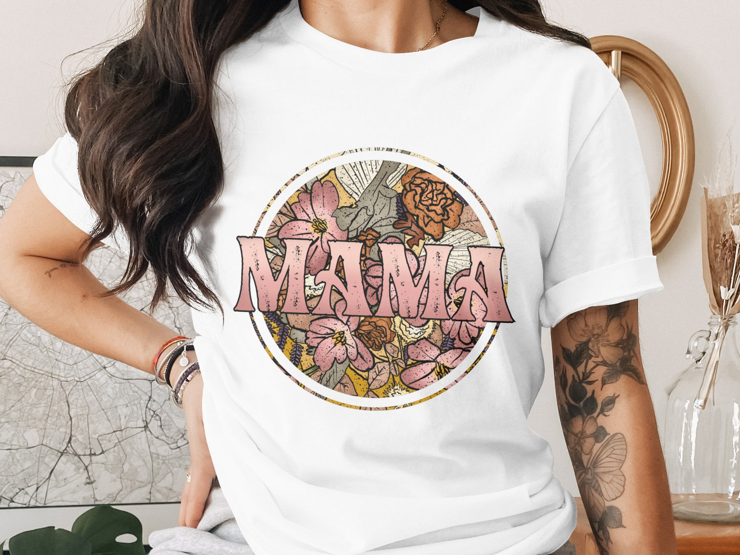 Vintage Floral Mama Graphic T-Shirt for Women