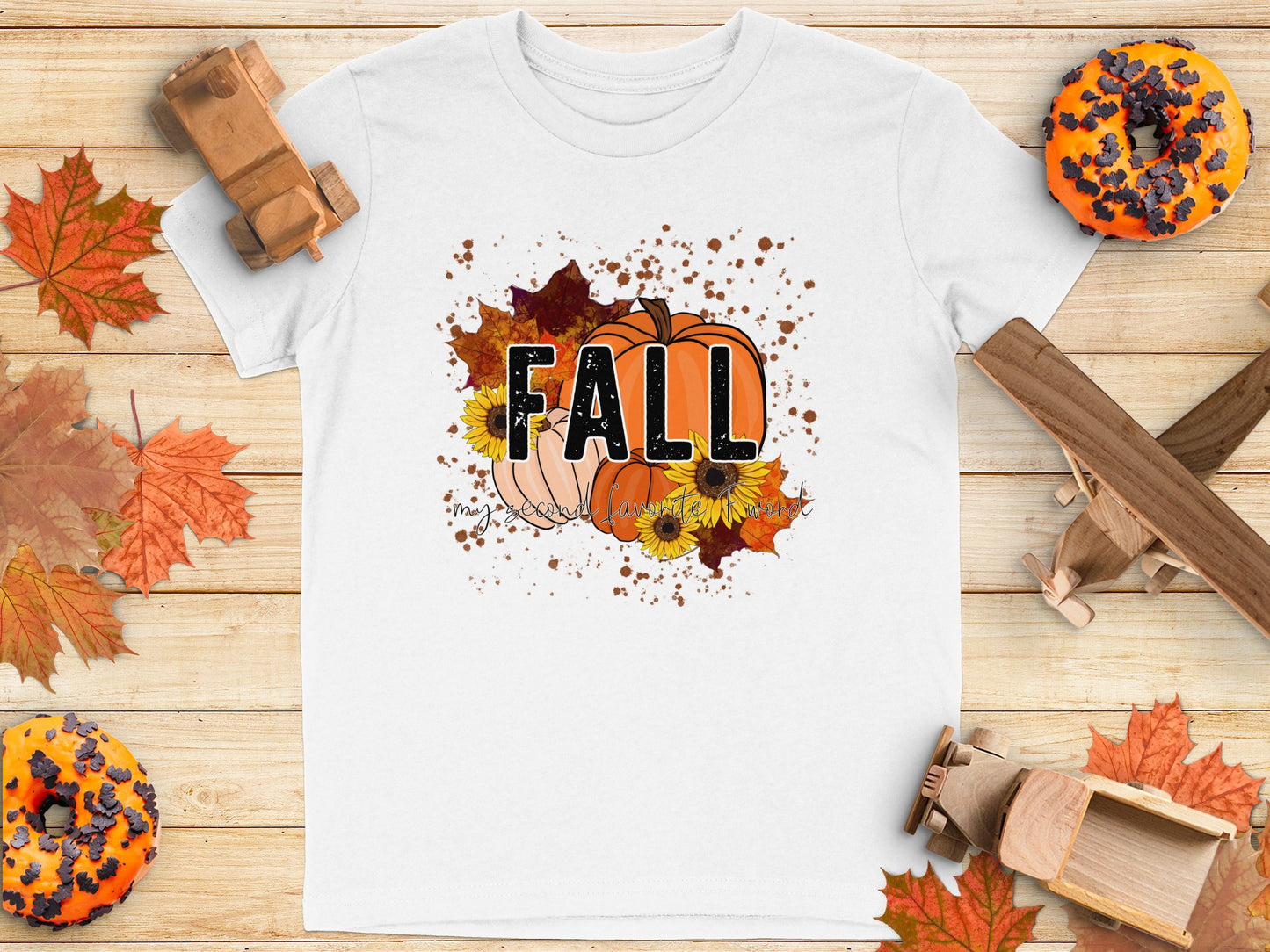 Fall Pumpkin and Autumn Leaves T-Shirt