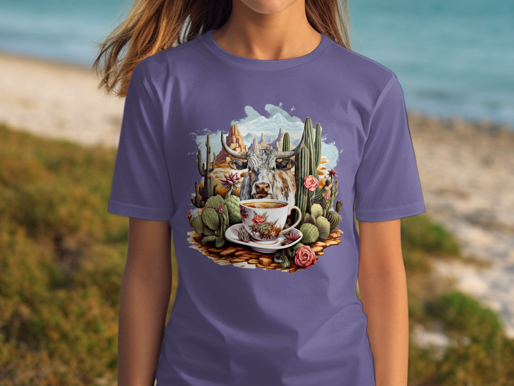 Cactus and Coffee with Mountain Scenery Shirt