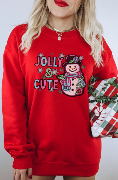 Jolly and Cute Snowman Red Sweatshirt Christmas Apparel