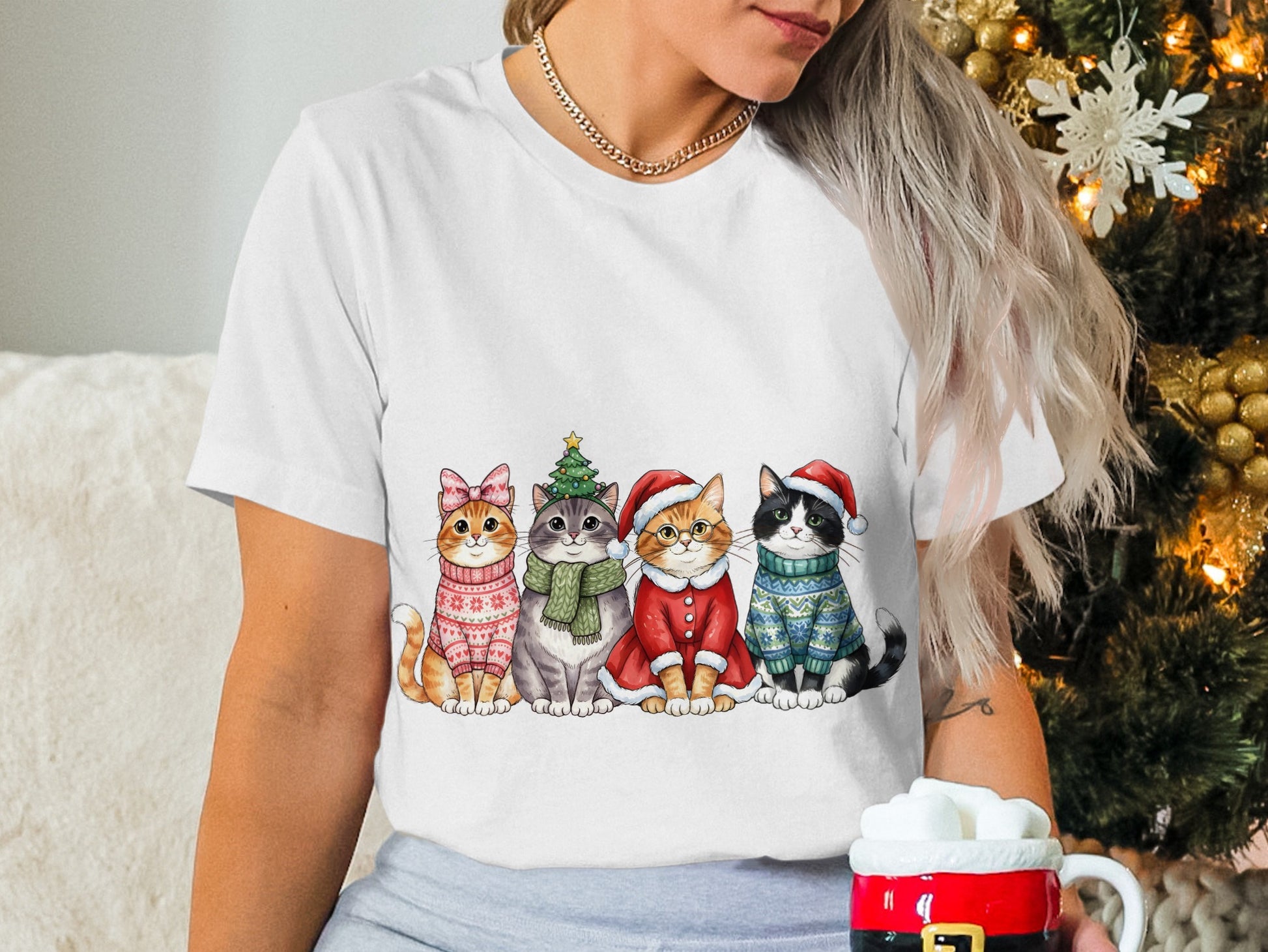 Cute Cats in Christmas Attire Graphic T-shirt