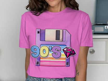 Retro 90's Floppy Disk Graphic Tee for Vintage Lovers