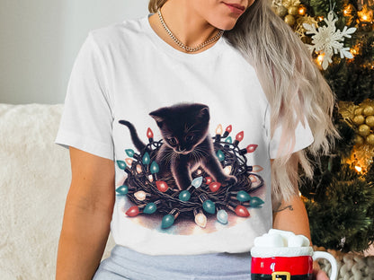 Adorable Kitten with Christmas Lights T-shirt