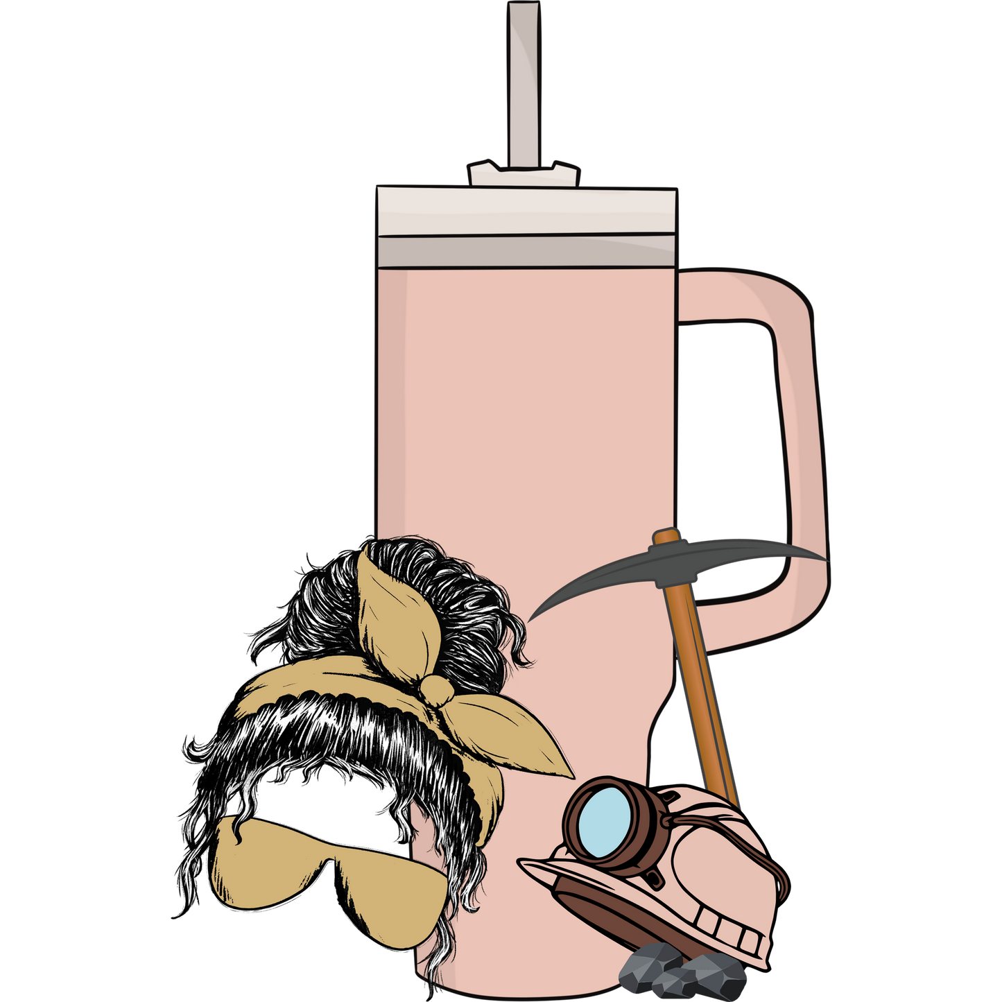 Stylish Tumbler with Unique Miner and Hair Design
