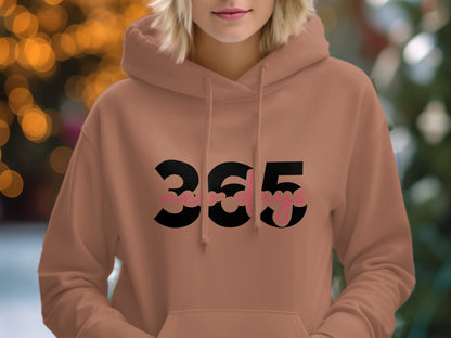 365 New Days Printed Hoodie with Drawstring Detail