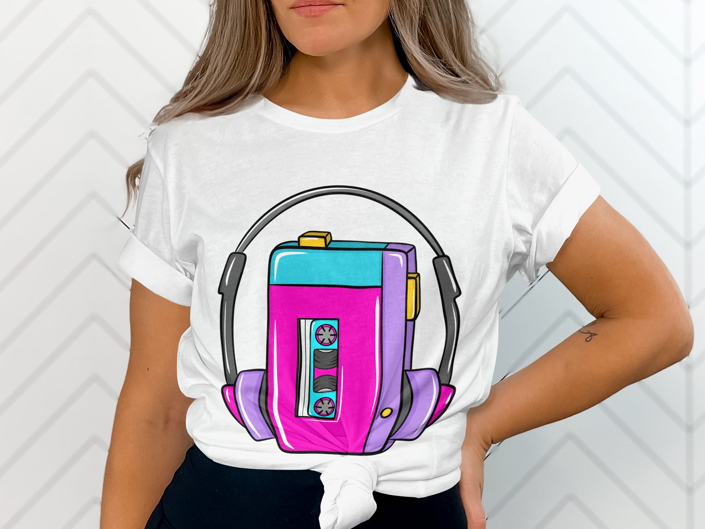 Colorful Retro Cassette Player Graphic T-shirt