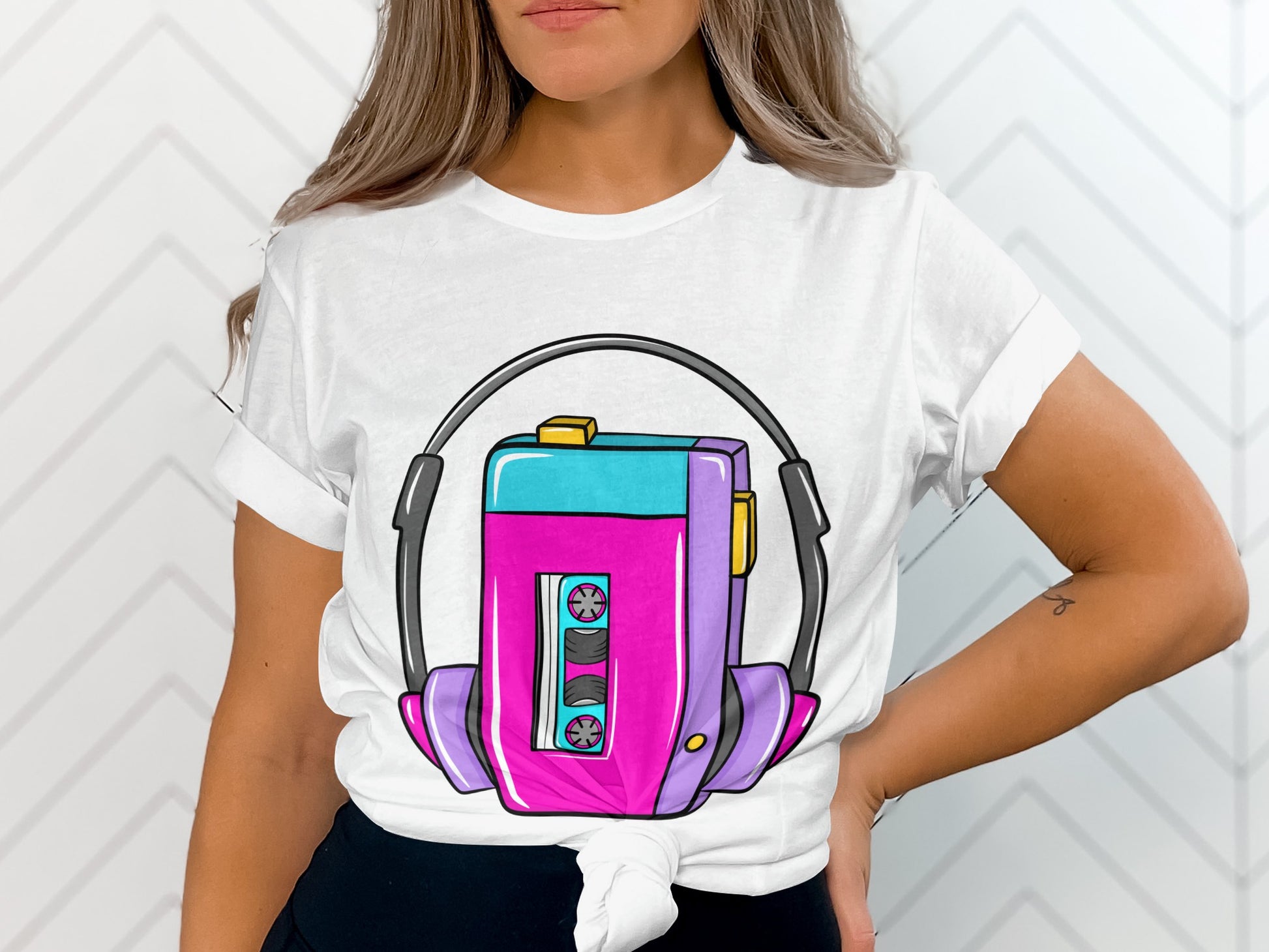 Colorful Retro Cassette Player Graphic T-shirt