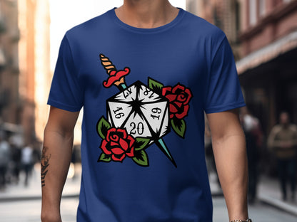 D20 Dice Sword and Roses Graphic T-Shirt Product