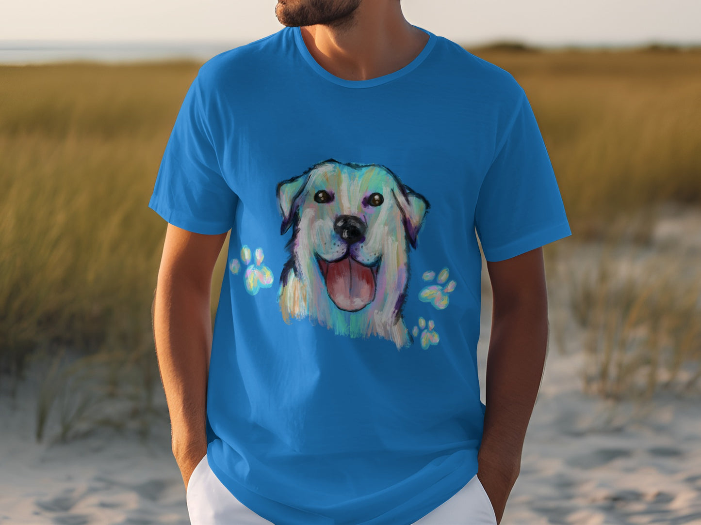 Colorful Happy Dog with Paws Graphic T-shirt product