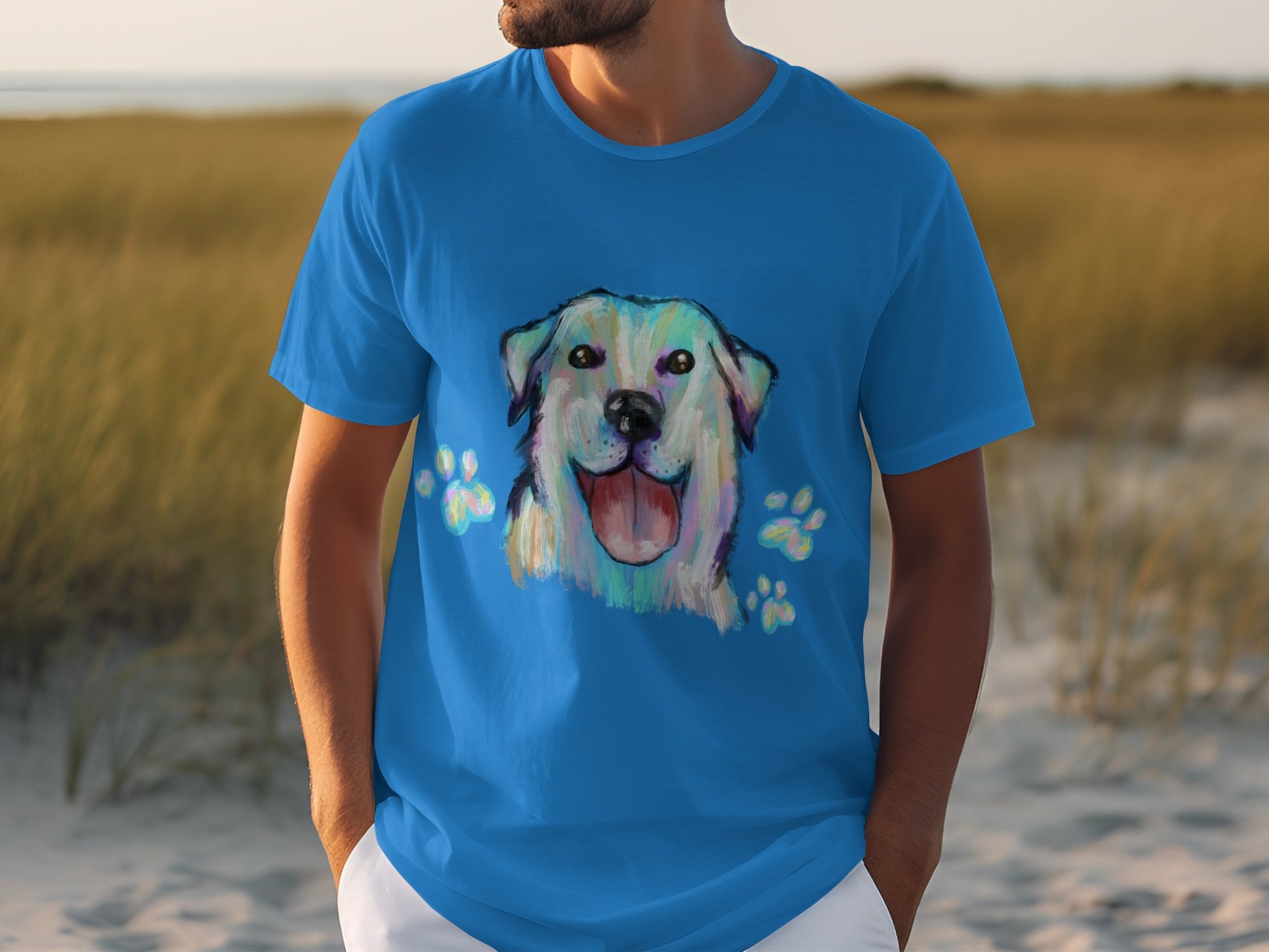 Colorful Happy Dog with Paws Graphic T-shirt product
