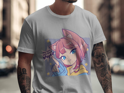 Anime Cat Girl Graphic Tee Featuring Fun Booped Message