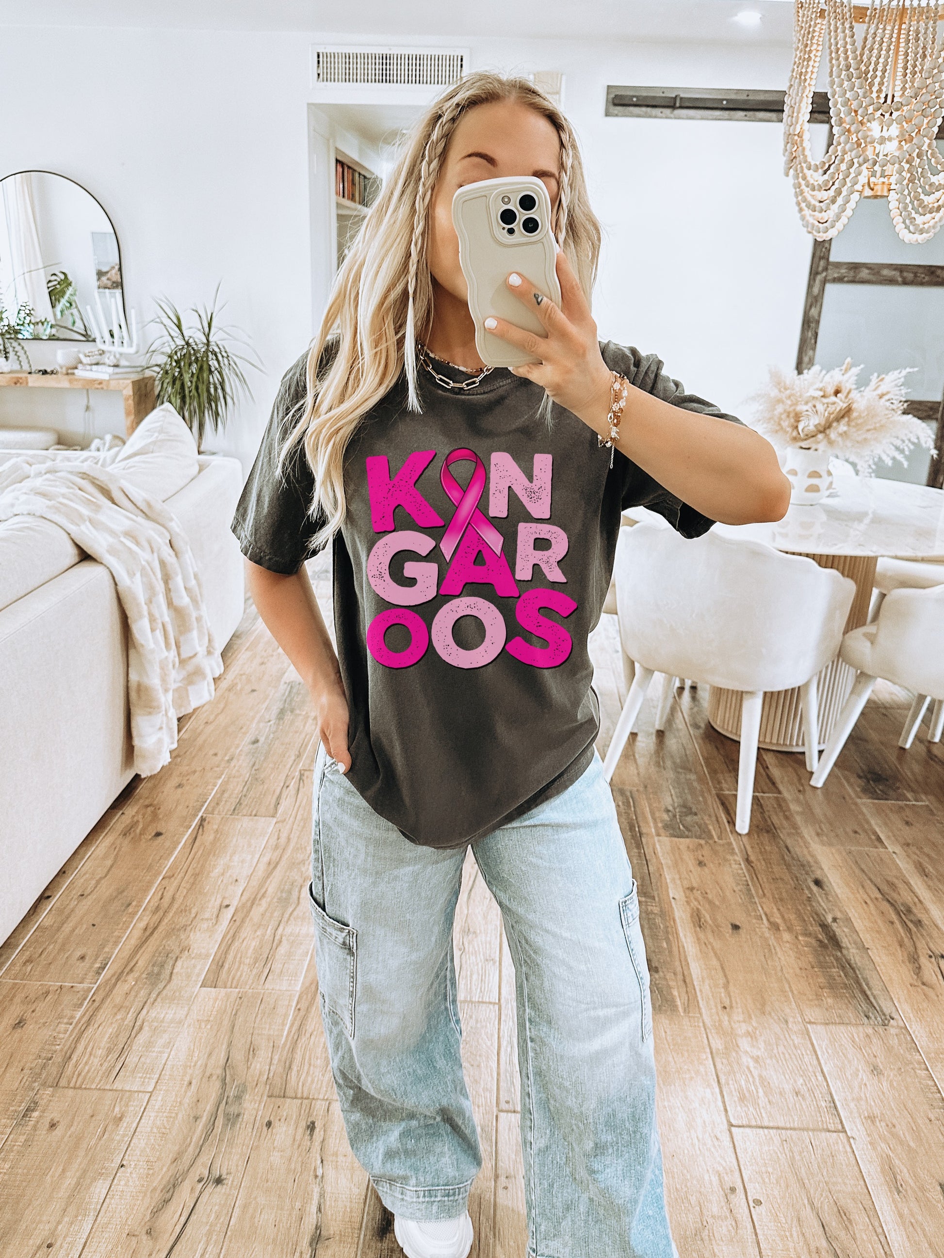Kangaroos Pink Ribbon Graphic T-Shirt