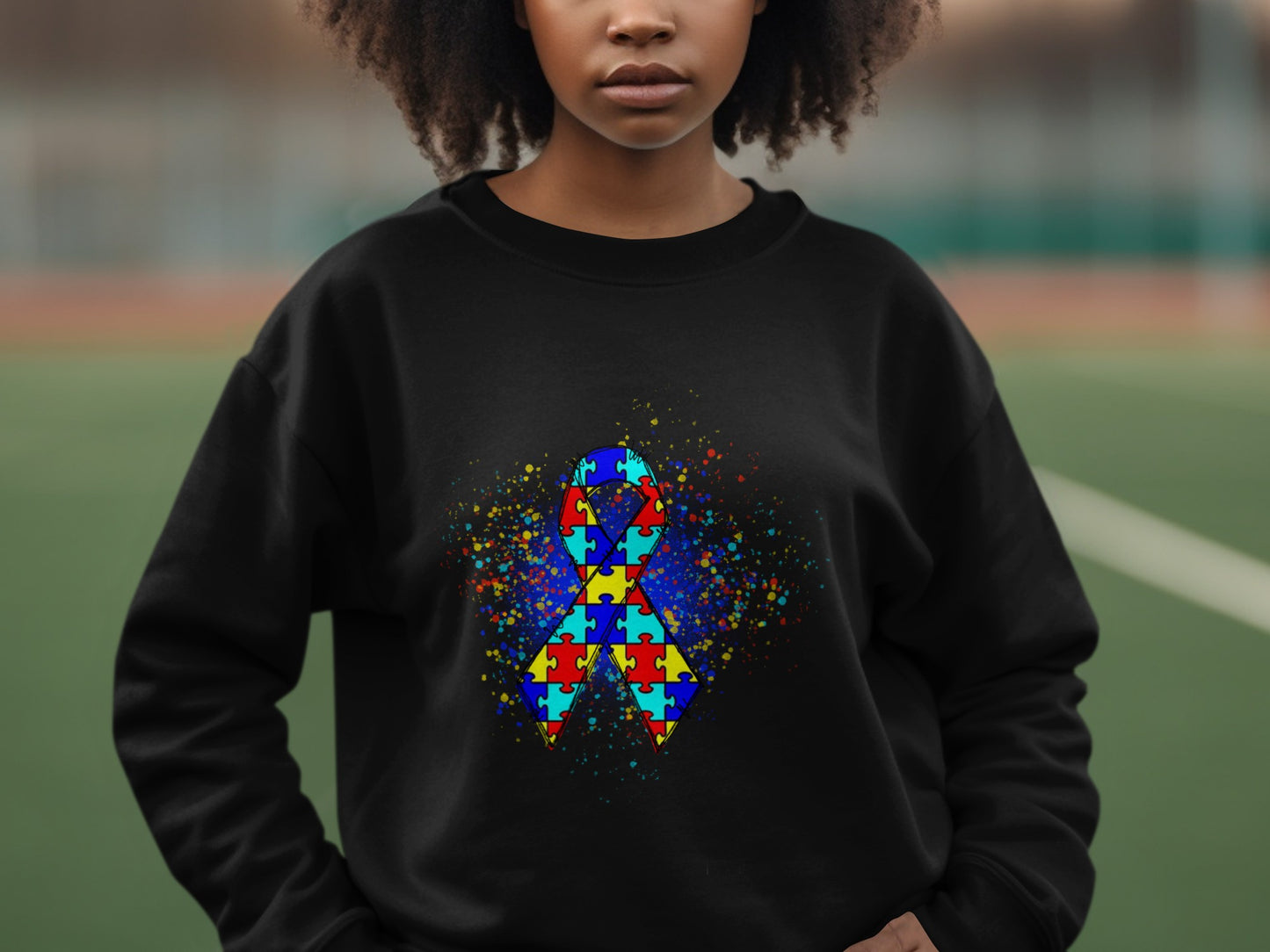 Autism Awareness Puzzle Ribbon Graphic Sweatshirt