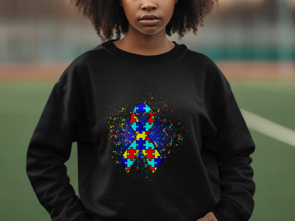 Autism Awareness Puzzle Ribbon Graphic Sweatshirt