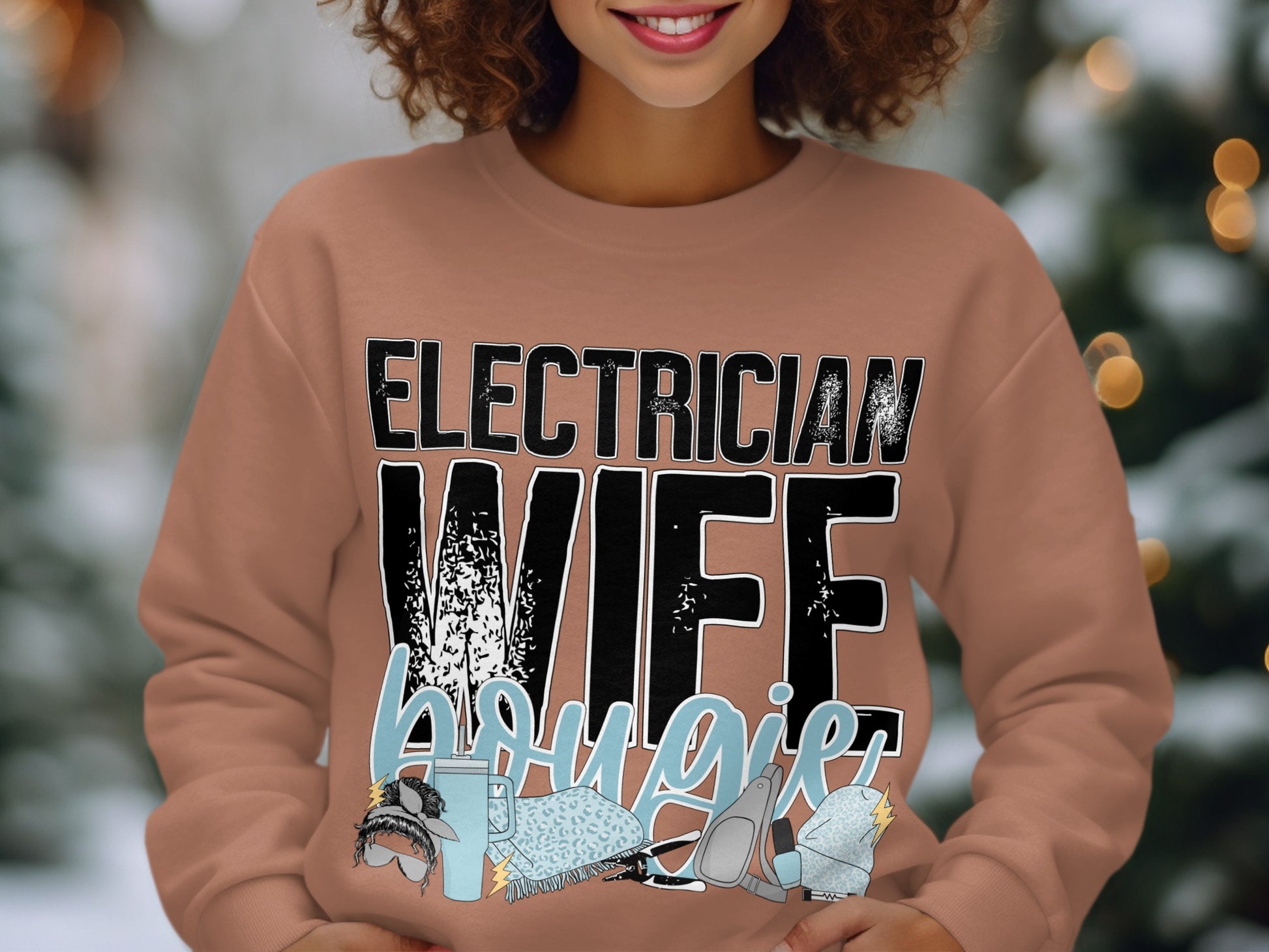 Electrician Wife Bougie Text Graphic Sweatshirt